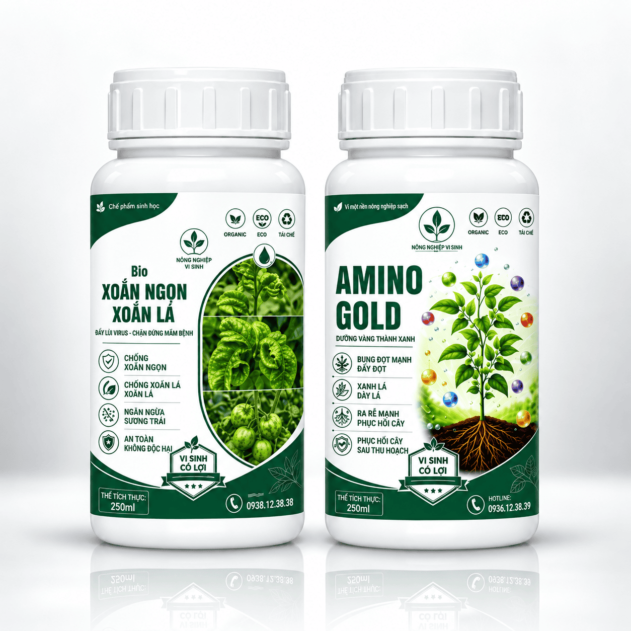 Hai chai Amino Gold 250 ml và Bio Xoắn Ngọn Xoắn Lá 250 ml
