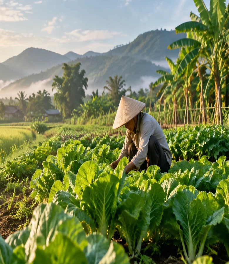 Ảnh minh họa người nông dân chăm sóc cây trồng ngoài vườn